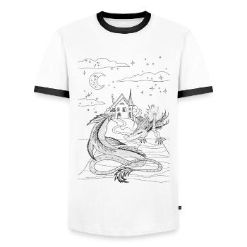 T-shirt ou sac à colorier, dragon - T-shirt contrasté Homme - blanc/noir - Devant - AI Model Female 172 light (172cm) & AI Model Male 178 dark (178cm)