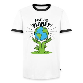 Rette den Planeten - Männer Kontrast-T-Shirt - Weiß/Schwarz - Vorne - AI Model Female 172 light (172cm) & AI Model Male 178 dark (178cm)