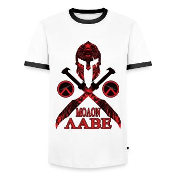 Molon Labe Spartaner Helm - Männer Kontrast-T-Shirt - Weiß/Schwarz - Vorne - AI Model Female 172 light (172cm) & AI Model Male 178 dark (178cm)