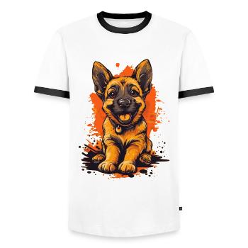German Shepherd Puppy Funny Dog Dogs - Men's Ringer Shirt - white/black - Front - AI Model Female 172 light (172cm) & AI Model Male 178 dark (178cm)