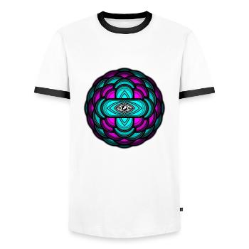 3D Mandala Neon Auge - Männer Kontrast-T-Shirt - Weiß/Schwarz - Vorne - AI Model Female 172 light (172cm) & AI Model Male 178 dark (178cm)