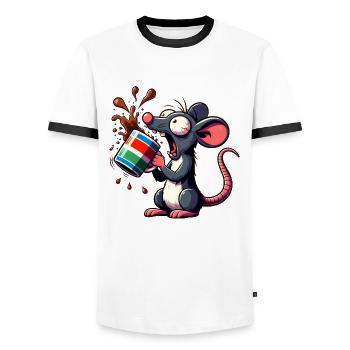 Mouse with coffee caffeine shock - Men's Ringer Shirt - white/black - Front - AI Model Female 172 light (172cm) & AI Model Male 178 dark (178cm)