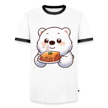 Eisbär Genießt Italienische Lasagne - Männer Kontrast-T-Shirt - Weiß/Schwarz - Vorne - AI Model Female 172 light (172cm) & AI Model Male 178 dark (178cm)