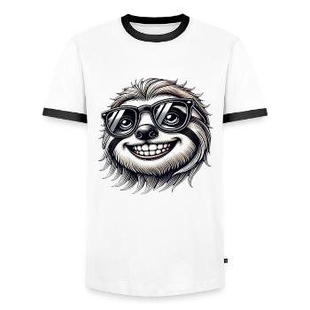 Cool Sloth Sunglasses Summer Cartoon - Men's Ringer Shirt - white/black - Front - AI Model Female 172 light (172cm) & AI Model Male 178 dark (178cm)