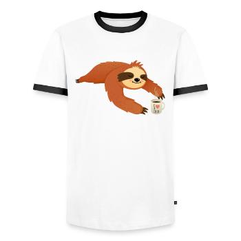 Faultier I Love Coffee Kaffeetasse - Männer Kontrast-T-Shirt - Weiß/Schwarz - Vorne - AI Model Female 172 light (172cm) & AI Model Male 178 dark (178cm)