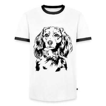 KOOIKERHONDJE Kooiker Hunde Hund Jagdhund Wilsigns - Männer Kontrast-T-Shirt - Weiß/Schwarz - Vorne - AI Model Female 172 light (172cm) & AI Model Male 178 dark (178cm)