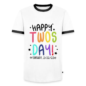Happy Twosday 2.22.22 Buntes Twos Day Mathematiker - Männer Kontrast-T-Shirt - Weiß/Schwarz - Vorne - AI Model Female 172 light (172cm) & AI Model Male 178 dark (178cm)