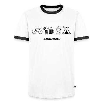 summer. - Männer Kontrast-T-Shirt - Weiß/Schwarz - Vorne - AI Model Female 172 light (172cm) & AI Model Male 178 dark (178cm)