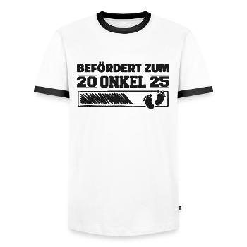 Pregnancy Announce Birth 2025 Uncle - Men's Ringer Shirt - white/black - Front - AI Model Female 172 light (172cm) & AI Model Male 178 dark (178cm)