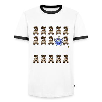 Licorne Bleu - Be Different, WT - T-shirt contrasté Homme - blanc/noir - Devant - AI Model Female 172 light (172cm) & AI Model Male 178 dark (178cm)