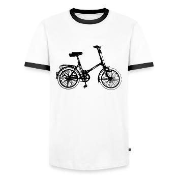 DDR Klapprad Klappfahrrad - Männer Kontrast-T-Shirt - Weiß/Schwarz - Vorne - AI Model Female 172 light (172cm) & AI Model Male 178 dark (178cm)