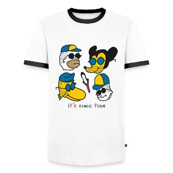 It's Comic Time - Men's Ringer Shirt - white/black - Front - AI Model Female 172 light (172cm) & AI Model Male 178 dark (178cm)