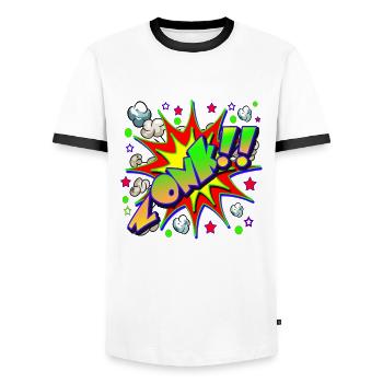 Comic Book ZONK - Men's Ringer Shirt - white/black - Front - AI Model Female 172 light (172cm) & AI Model Male 178 dark (178cm)