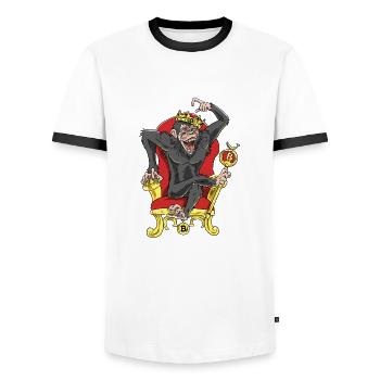 Bitcoin Monkey King - Beta Edition - Men's Ringer Shirt - white/black - Front - AI Model Female 172 light (172cm) & AI Model Male 178 dark (178cm)