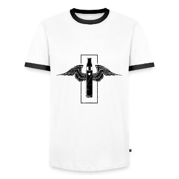 E Zigarette Dampfen - Männer Kontrast-T-Shirt - Weiß/Schwarz - Vorne - AI Model Female 172 light (172cm) & AI Model Male 178 dark (178cm)