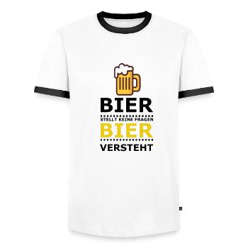 Bier stellt keine Fragen - Männer Kontrast-T-Shirt - Weiß/Schwarz - Vorne - AI Model Female 172 light (172cm) & AI Model Male 178 dark (178cm)