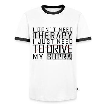 I don't need Therapy, Supra Style - Men's Ringer Shirt - white/black - Front - AI Model Female 172 light (172cm) & AI Model Male 178 dark (178cm)
