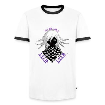Ni shi shi - T-shirt contrasté Homme - blanc/noir - Devant - AI Model Female 172 light (172cm) & AI Model Male 178 dark (178cm)
