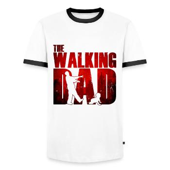 The walking dad - Vater Baby Lustig Humor Zombie - Men's Ringer Shirt - white/black - Front - AI Model Female 172 light (172cm) & AI Model Male 178 dark (178cm)