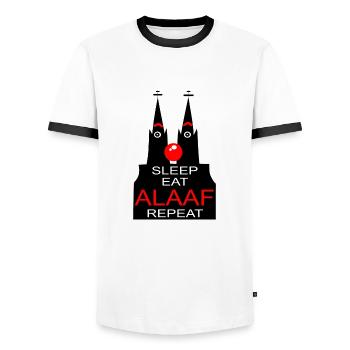 Kölsch Cologne Kölle Dom Rhing carnival nose Alaaf - Men's Ringer Shirt - white/black - Front - AI Model Female 172 light (172cm) & AI Model Male 178 dark (178cm)
