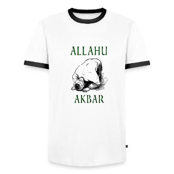 PROUD MUSLIM - Men's Ringer Shirt - white/black - Front - AI Model Female 172 light (172cm) & AI Model Male 178 dark (178cm)