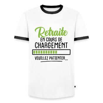 Retraite en cours de chargement veuillez patienter - T-shirt contrasté Homme - blanc/noir - Devant - AI Model Female 172 light (172cm) & AI Model Male 178 dark (178cm)