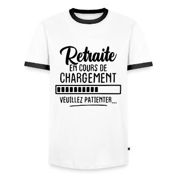 Retraite en cours de chargement veuillez patienter - T-shirt contrasté Homme - blanc/noir - Devant - AI Model Female 172 light (172cm) & AI Model Male 178 dark (178cm)