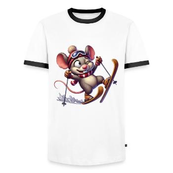Tollpatschige Maus auf Skiern Winterspaß - Männer Kontrast-T-Shirt - Weiß/Schwarz - Vorne - AI Model Female 172 light (172cm) & AI Model Male 178 dark (178cm)