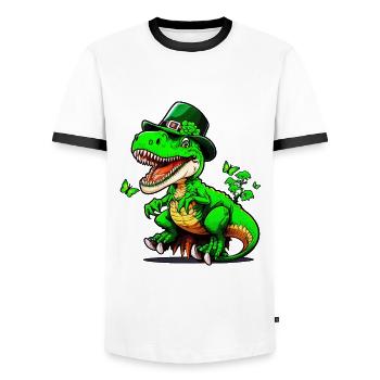 Dinosaure T-Rex de la Saint-Patrick avec chapeau - T-shirt contrasté Homme - blanc/noir - Devant - AI Model Female 172 light (172cm) & AI Model Male 178 dark (178cm)