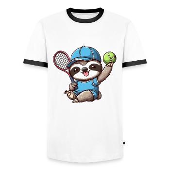 Niedliches Faultier als Tennisspieler - Lustiger - Männer Kontrast-T-Shirt - Weiß/Schwarz - Vorne - AI Model Female 172 light (172cm) & AI Model Male 178 dark (178cm)