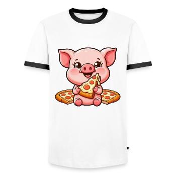 Lustiges Schwein auf Farm Pizza Pizzaliebhaber - Männer Kontrast-T-Shirt - Weiß/Schwarz - Vorne - AI Model Female 172 light (172cm) & AI Model Male 178 dark (178cm)