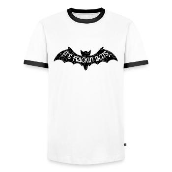Fledermaus lustiges Halloween Meme - Männer Kontrast-T-Shirt - Weiß/Schwarz - Vorne - AI Model Female 172 light (172cm) & AI Model Male 178 dark (178cm)