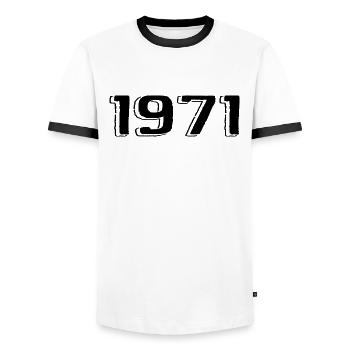 Millésime 1971 Né Anniversaire Rétro 1971 - T-shirt contrasté Homme - blanc/noir - Devant - AI Model Female 172 light (172cm) & AI Model Male 178 dark (178cm)