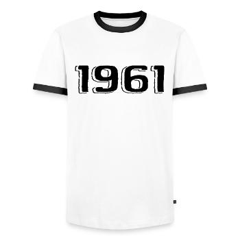 Vintage 1961 Born Birthday Retro 1961 - Men's Ringer Shirt - white/black - Front - AI Model Female 172 light (172cm) & AI Model Male 178 dark (178cm)