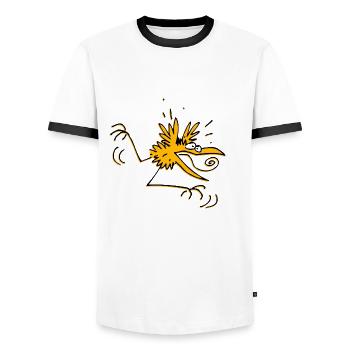 Crazy Cartoon Bird by Cheerful Madness!! online - Men's Ringer Shirt - white/black - Front - AI Model Female 172 light (172cm) & AI Model Male 178 dark (178cm)