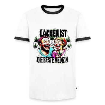 Le rire est le meilleur remède - T-shirt contrasté Homme - blanc/noir - Devant - AI Model Female 172 light (172cm) & AI Model Male 178 dark (178cm)