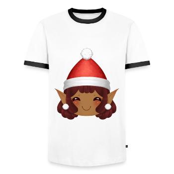 Adorable Nöel's Elf with Santa's Cap - Men's Ringer Shirt - white/black - Front - AI Model Female 172 light (172cm) & AI Model Male 178 dark (178cm)