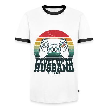 Level Up To Husband Est. 2023 Gaming Gamer - T-shirt contrasté Homme - blanc/noir - Devant - AI Model Female 172 light (172cm) & AI Model Male 178 dark (178cm)
