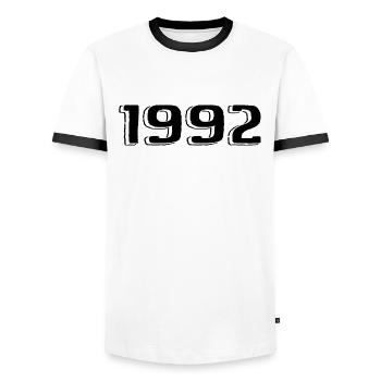 Vintage 1992 Born Birthday Retro 1992 - Men's Ringer Shirt - white/black - Front - AI Model Female 172 light (172cm) & AI Model Male 178 dark (178cm)