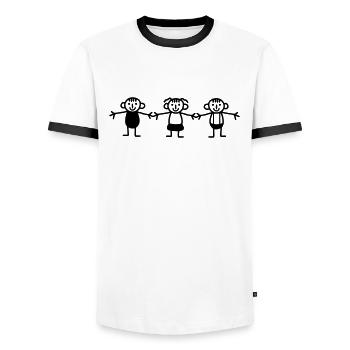 3 stick figure kids - Men's Ringer Shirt - white/black - Front - AI Model Female 172 light (172cm) & AI Model Male 178 dark (178cm)