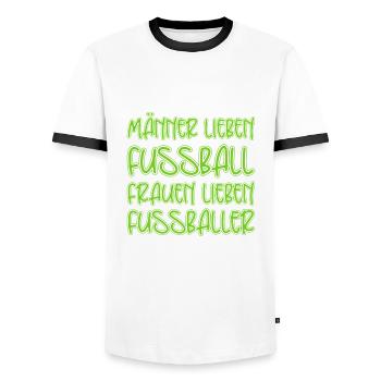 MÄNNER LIEBEN FUSSBALL - FRAUEN LIEBEN FUSSBALLER - Männer Kontrast-T-Shirt - Weiß/Schwarz - Vorne - AI Model Female 172 light (172cm) & AI Model Male 178 dark (178cm)