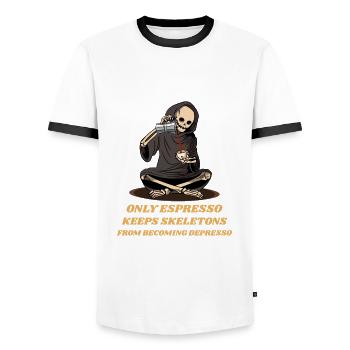 Espresso, Coffee lovers for Happy Skeletons - Men's Ringer Shirt - white/black - Front - AI Model Female 172 light (172cm) & AI Model Male 178 dark (178cm)