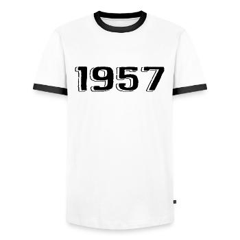 Jahrgang 1957 geboren Geburtstag Retro 1957 - Männer Kontrast-T-Shirt - Weiß/Schwarz - Vorne - AI Model Female 172 light (172cm) & AI Model Male 178 dark (178cm)