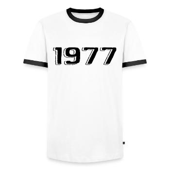 Vintage 1977 Naissance Anniversaire Rétro 1977 - T-shirt contrasté Homme - blanc/noir - Devant - AI Model Female 172 light (172cm) & AI Model Male 178 dark (178cm)