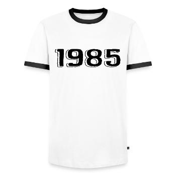 Jahrgang 1985 geboren Geburtstag Retro 1985 - Männer Kontrast-T-Shirt - Weiß/Schwarz - Vorne - AI Model Female 172 light (172cm) & AI Model Male 178 dark (178cm)