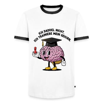 I don't daddle, I train my brain - Men's Ringer Shirt - white/black - Front - AI Model Female 172 light (172cm) & AI Model Male 178 dark (178cm)