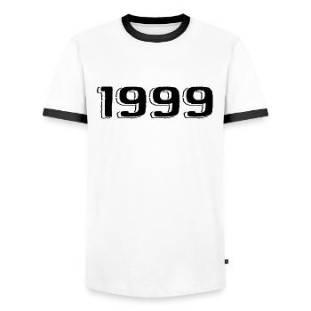Vintage 1999 Born Birthday Retro 1999 - Men's Ringer Shirt - white/black - Front - AI Model Female 172 light (172cm) & AI Model Male 178 dark (178cm)