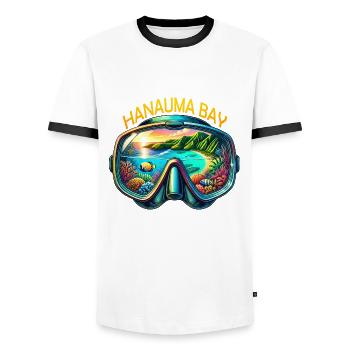 Hanauma Bay Diving Hawaii Snorkeling Beach - Men's Ringer Shirt - white/black - Front - AI Model Female 172 light (172cm) & AI Model Male 178 dark (178cm)