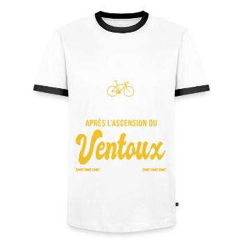 Vélo Mont Ventoux sport Humour velo cycliste - T-shirt contrasté Homme - blanc/noir - Devant - AI Model Female 172 light (172cm) & AI Model Male 178 dark (178cm)