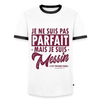 Metz football metz foot supporter fier Messin - T-shirt contrasté Homme - blanc/noir - Devant - AI Model Female 172 light (172cm) & AI Model Male 178 dark (178cm)